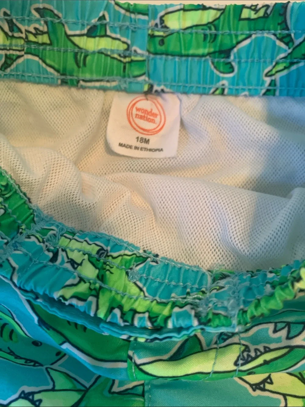 wonder nation Teal & Green Shark Print Swim Trunks
